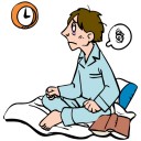 睡眠サイクルが乱れている男性のイラスト│トリプトファンから作られるセロトニンは脳の松果体でメラトニンに変換され体内時計の調整を行う