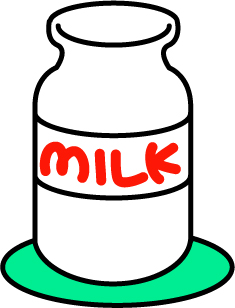 牛乳（ミルク）のイラスト│セリンは牛乳のほか大豆、高野豆腐、イクラ、かつお節、海苔などに多く含まれる